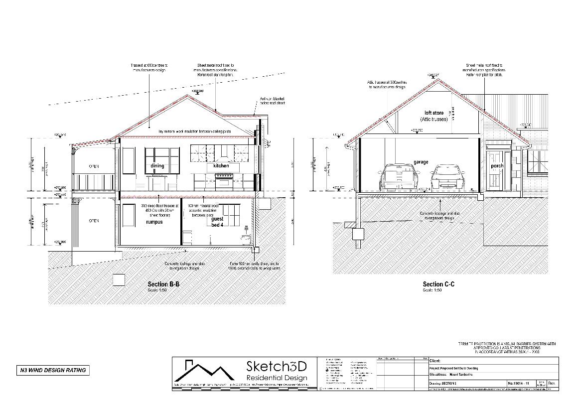 Draftsman - Custom owner builder home, Tamborine Mountain, Section BB and Section CC