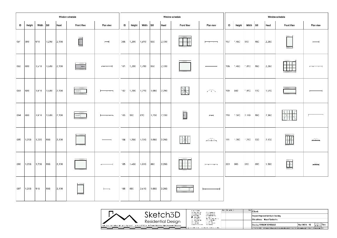 Draftsman - Owner build home design, Tamborine Mountain - Window Schedule