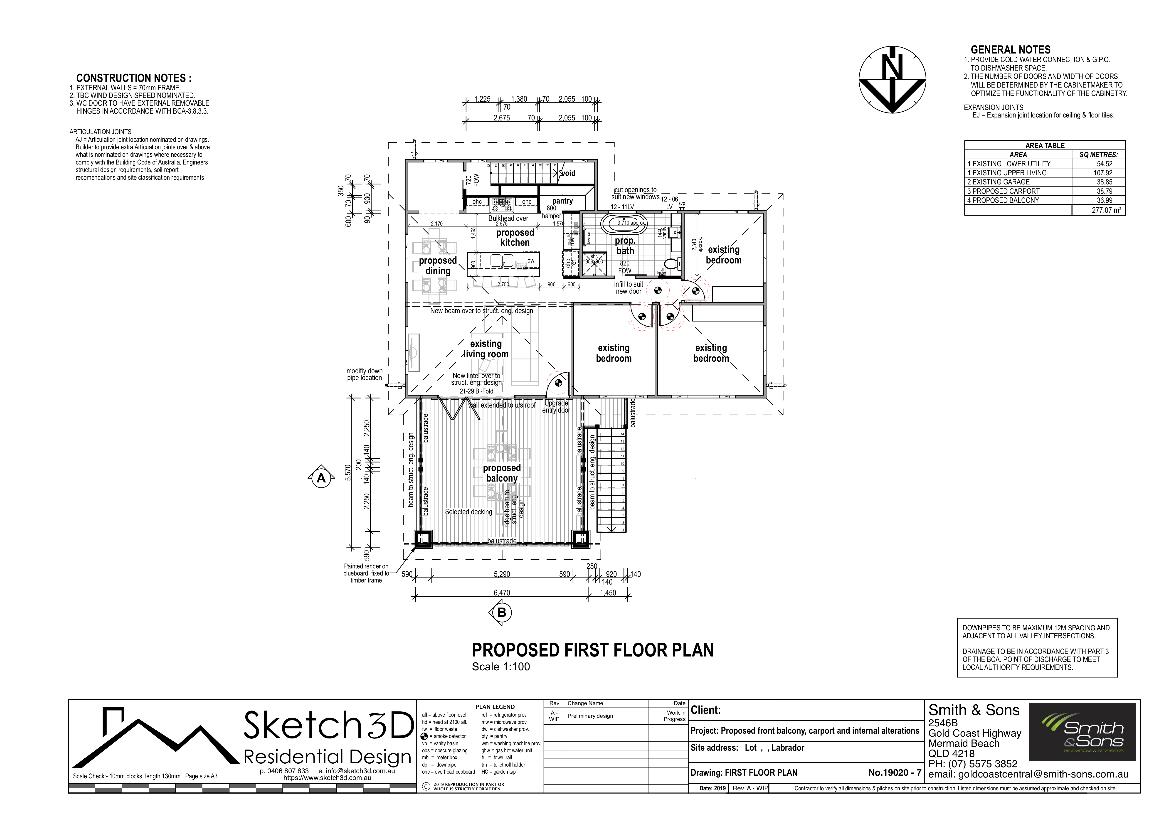 Draftsman - Proposed upper floor plan raised deck and alterations