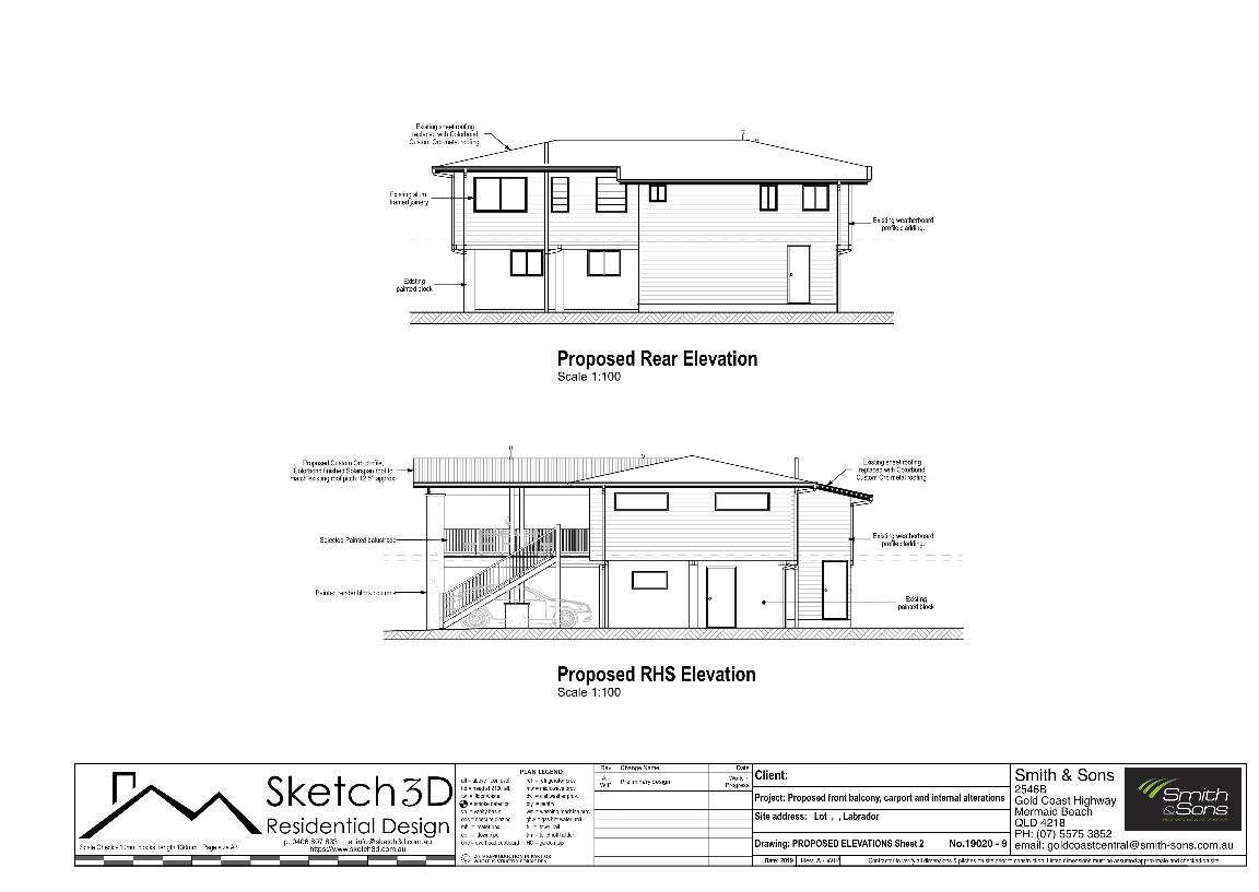 Proposed rear and side raised deck and carport elevations