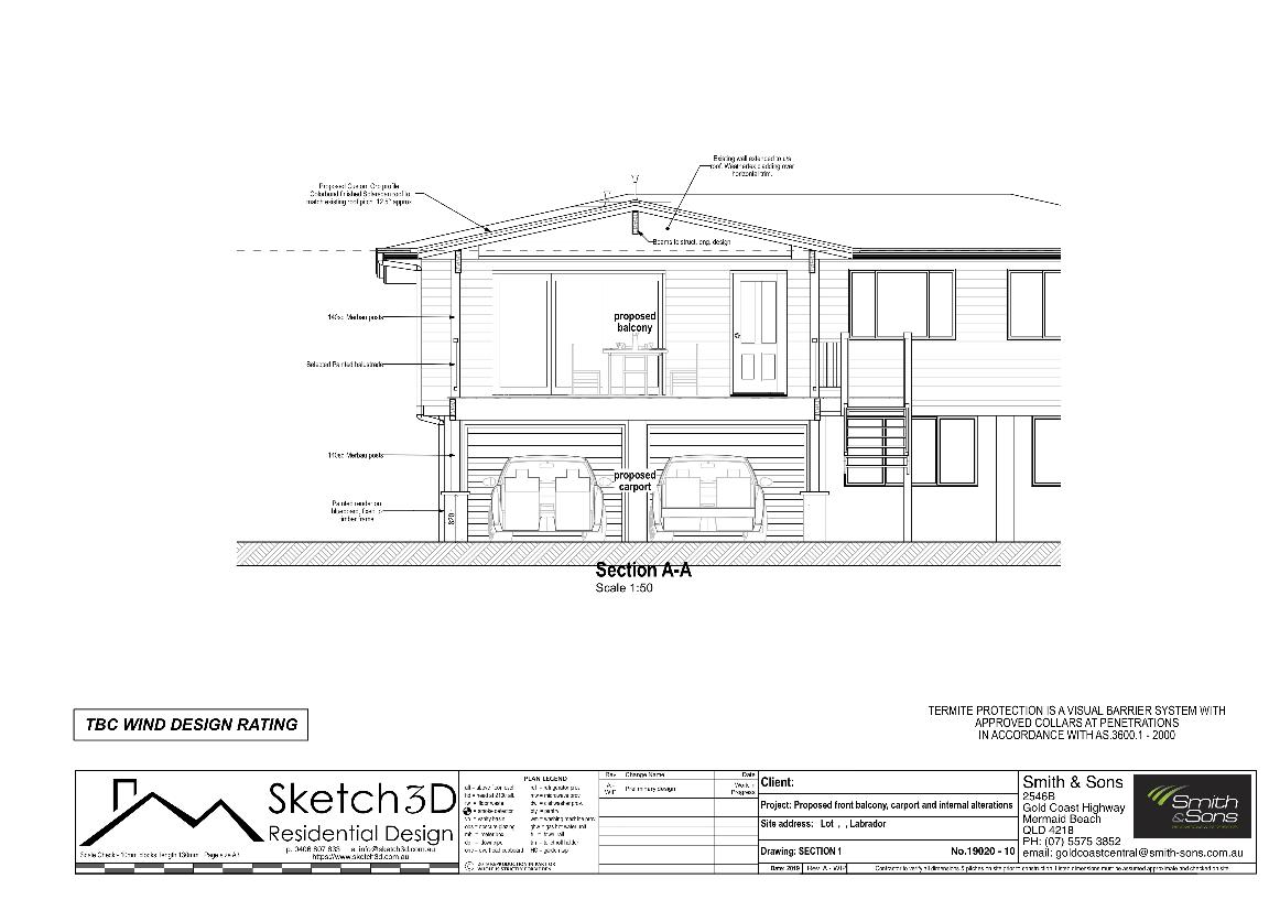 Proposed Raised deck and carport design Section A-A