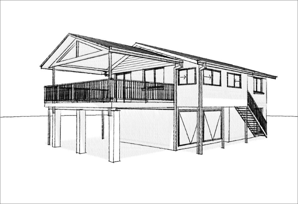 Raised deck and renovation plans 3D sketch rendering