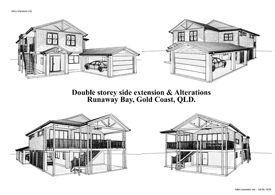 Gold Coast Upper Storey home extension drafting - Sketch render Runaway Bay