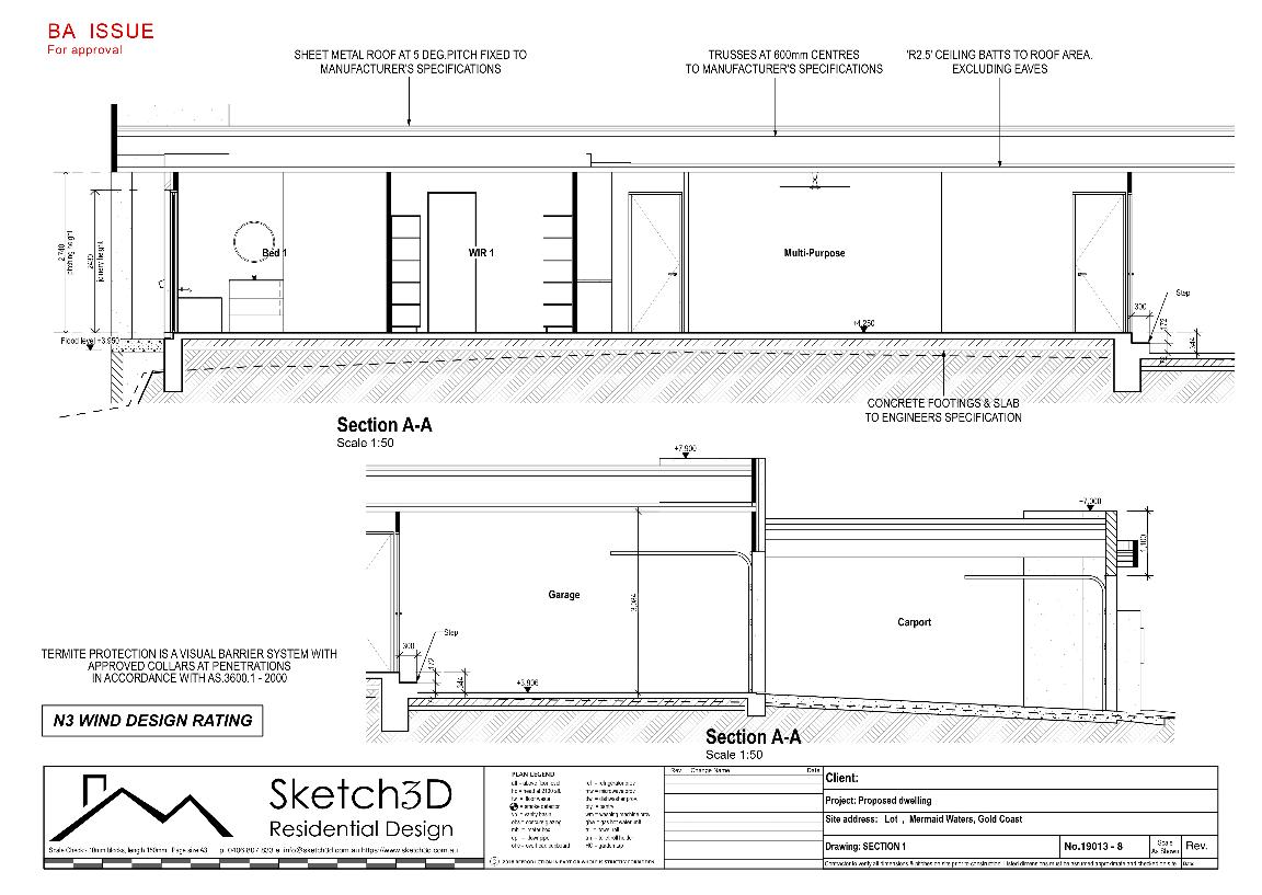 Draftsman - House plans, Section AA, Mermaid Waters, Gold Coast