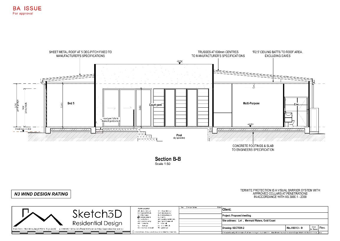 Draftsman - House plans, Section BB, Mermaid Waters, Gold Coast