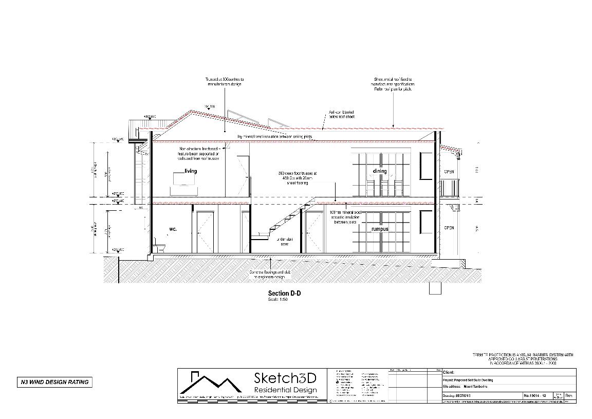 Draftsman - Custom design owner build home design, Tamborine Mountain, Section D-D