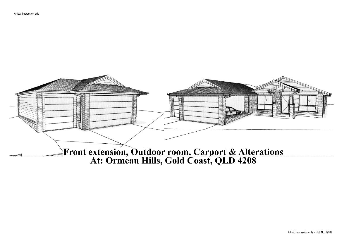 Gold Coast Garage Conversion, house extension and carport plans - Sketch 3D render