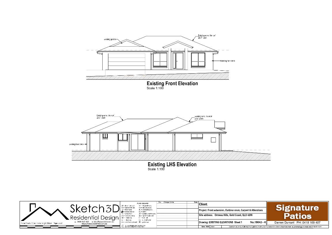 Gold Coast garage conversion and carport design - Existing elevations sheet 1