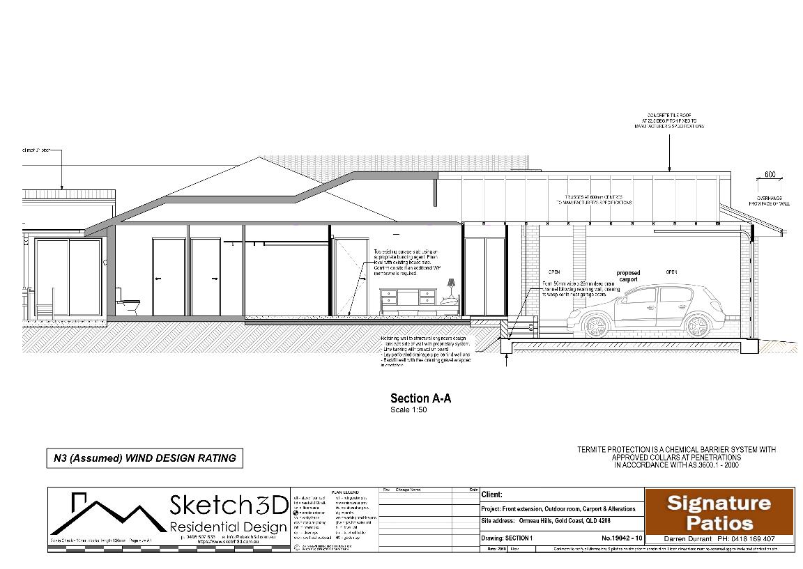 Cross Section1 Ormeau,GoldCoast-Garage Conversion Carport and home extension design