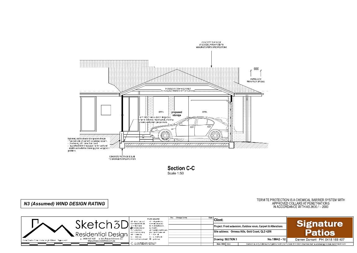 Cross Section C-C Ormeau,GoldCoast-Garage Conversion Carport and home extension design